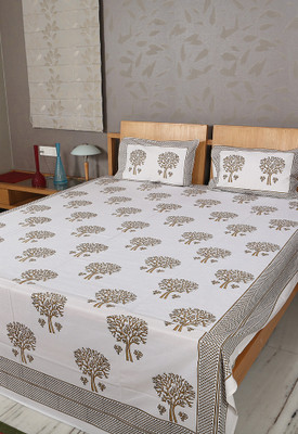 52% OFF on Rajrang 160 TC Cotton Double Abstract Bedsheet(1 Bedsheet, White, Brown)