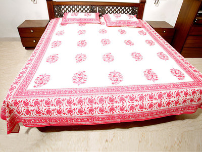 Jodhaa Cotton Double Floral Bedsheet(Pack of 1, White, Pink), Pink;white