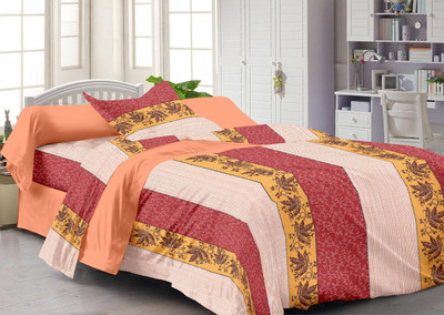 57% OFF on Story@Home 208 TC Cotton Single Abstract Bedsheet(1 Single Bedsheet With 1 Pillow Cover, Peach)
