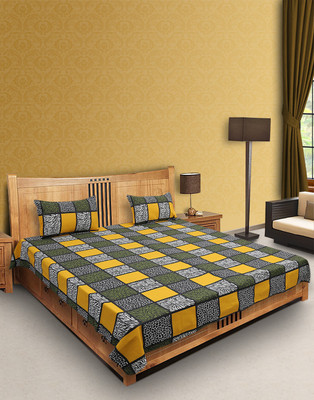 

eoigE™ 140 TC Cotton Double Checkered Bedsheet(Pack of 1, Yellow, Dark Green, Black, White), Black;dark green;white;yellow