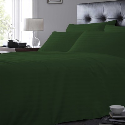 LNT 400 TC Cotton King Striped Flat Bedsheet(Pack of 1, Moss)