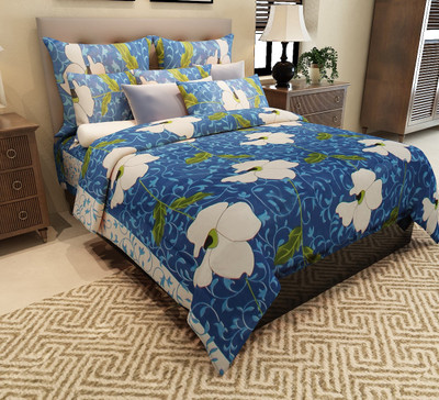 

Home Candy 144 TC Cotton Double Floral Bedsheet(Pack of 1, Blue)