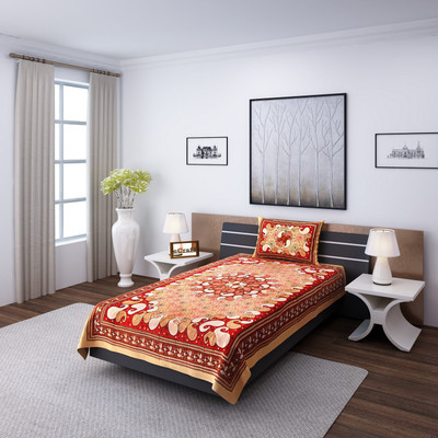 

eCraftIndia 120 TC Cotton Single Floral Bedsheet(1 Single Bedsheet + 1 Pillow Cover, Brown)