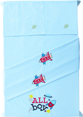 

Baby Rap 200 TC Cotton Crib Embroidered Bedsheet(Pack of 2, Blue)
