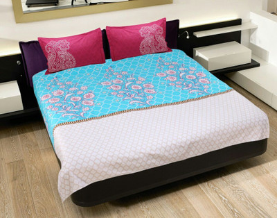 

Bichauna by Portico 180 TC Cotton Double King Geometric Bedsheet(Pack of 1, Sky Blue, Beige, Pink), Beige;pink;sky blue