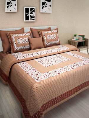 Bombay Spreads 120 TC Cotton Double Printed Flat Bedsheet(Pack of 1, Brown)