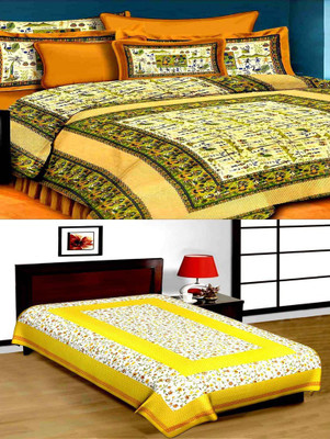 UNIQCHOICE 120 TC Cotton Double, Single Printed Flat Bedsheet(Pack of 2, Multicolor)