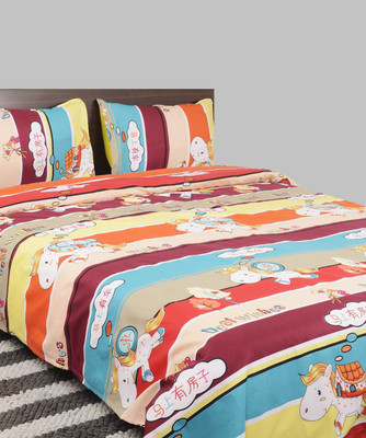 60% OFF on Breeza 144 TC Polycotton Double Abstract Bedsheet(1 Bed Sheet With 2 Pillow Cover, Multicolor)