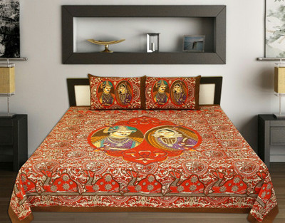 

Rajasthani Bedsheet Cotton Double King Printed Bedsheet(Pack of 1, Red)