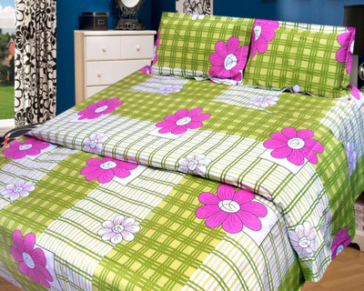 69% OFF on Cosmosgalaxy Cotton Double Floral Bedsheet(Pack of 1, Green)