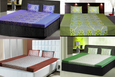

India Furnish 120 TC Cotton Double Printed Bedsheet(Pack of 4, Multicolor)