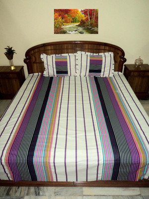 

Design Willa Cotton Double Striped Bedsheet(Pack of 1, Multicolor)