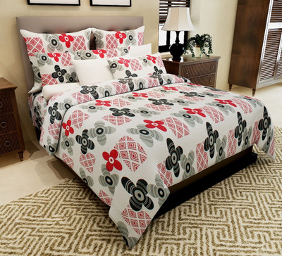 70% OFF on Home Candy 144 TC Cotton Double Floral Bedsheet(1 Bedsheet, 2 Pillow Covers, White)