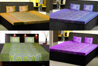 

India Furnish 120 TC Cotton Double Printed Bedsheet(Pack of 4, Multicolor)