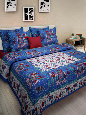 Bombay Spreads Cotton Double Flat 120 TC Printed Bedsheet(Pack of 1, Blue)