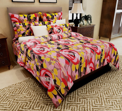 70% OFF on Home Candy 144 TC Cotton Double Floral Bedsheet(1 Bedsheet, 2 Pillow Covers, Pink)