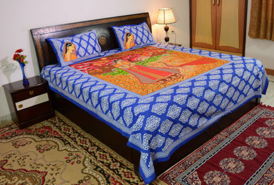 

Prabha Creation Cotton Double King Printed Bedsheet(Pack of 1, Blue)