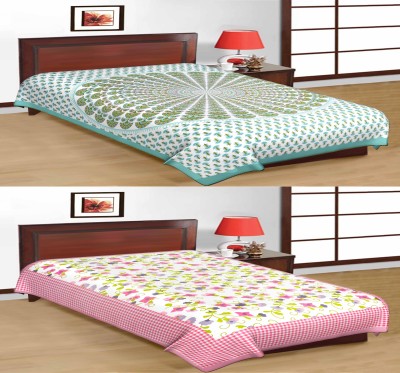 UNIQCHOICE 120 TC Cotton Single Floral Flat Bedsheet(Pack of 2, Multicolor)