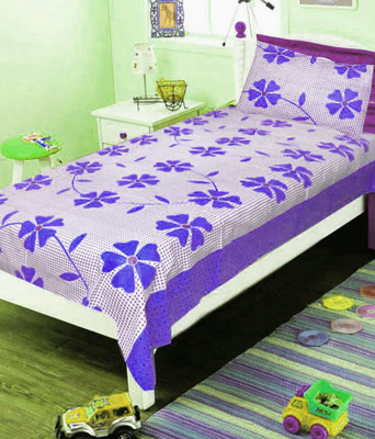 

Zesture 144 TC Cotton Single Floral Bedsheet(Pack of 1, Purple)