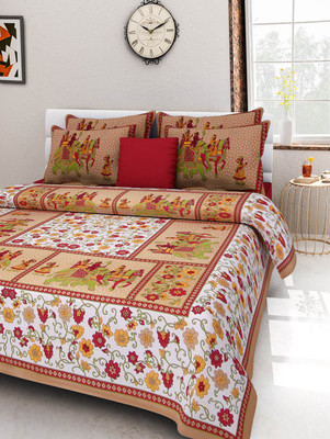 UNIQCHOICE 120 TC Cotton Double Printed Flat Bedsheet(Pack of 1, Brown)