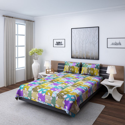 

eCraftIndia 140 TC Cotton Double Floral Bedsheet(1 Double Bedsheet + 2 Pillow Covers, Green)