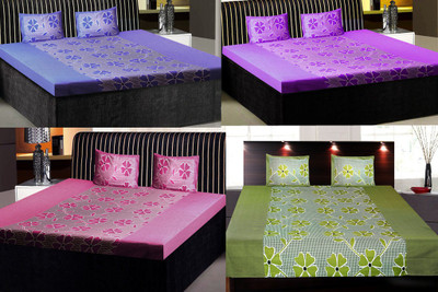 

India Furnish 120 TC Cotton Double Printed Bedsheet(Pack of 4, Multicolor)