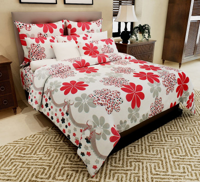 70% OFF on Home Candy 144 TC Cotton Double Floral Bedsheet(1 Bedsheet, 2 Pillow Covers, White)