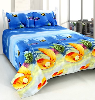 Wonder Tex India 160 TC Polyester Double 3D Printed Flat Bedsheet(Multicolor)