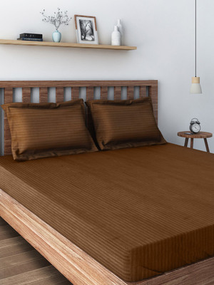 22% OFF on Swayam 350 TC Cotton Double Striped Bedsheet(Swayam Tango Collection Plain Satin Damask 1 Double Bedsheet Set with 2 Pillow Cover, Yellow, Brown, White)
