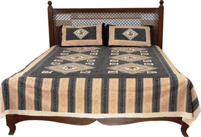 55% OFF on Soundarya 150 TC Cotton Double Abstract Bedsheet(1 Bedsheet, 2 Pillow Covers, Black)