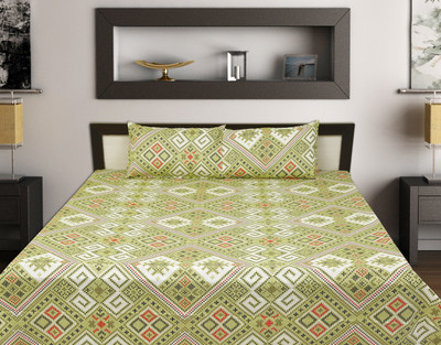 

Good Night 4 TC Cotton Double King Floral Bedsheet(1 bed sheet 2 pillow cover, Green)
