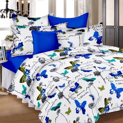 

Hilife 144 TC Cotton Double Printed Bedsheet(Pack of 1, Blue Butterfly)