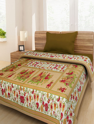 UNIQCHOICE 120 TC Cotton Single Printed Flat Bedsheet(Brown)