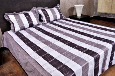 

Banana Prints 300 TC Cotton Double Striped Bedsheet(Pack of 1, Grey, Brown, White), Brown;grey;white