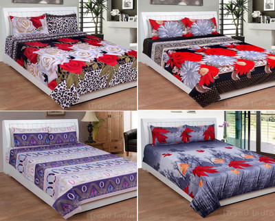 

iTrend India Polycotton Double 3D Printed Bedsheet(Pack of 4, Multicolor)