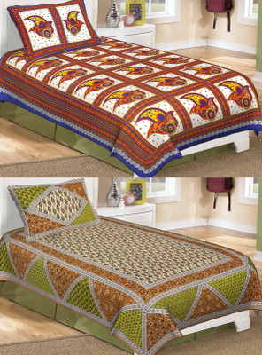 

Metro Living 104 TC Cotton Single Printed Bedsheet(Pack of 2, Multicolor)