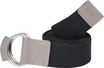 

tZaro Men Casual Grey, Black Fabric, Metal, Genuine Leather Belt, Black and grey