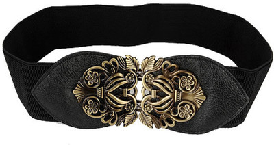 

Young & Forever Women Casual, Evening/Party, Formal, Semi-formal Black, Gold Artificial Leather Belt, Designer black stretch