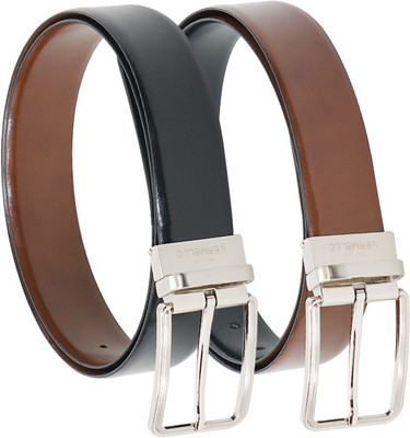 

Vermello Men Formal Brown, Black Genuine Leather Reversible Belt, Black;brown
