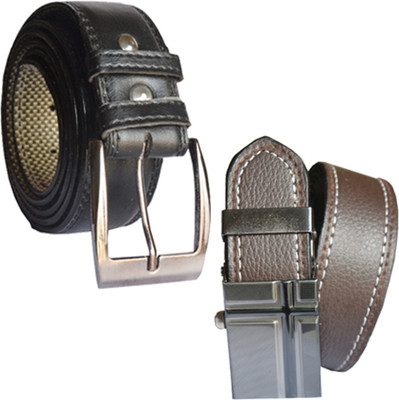 

Loopa Men Formal Multicolor Artificial Leather Belt, Black and brown