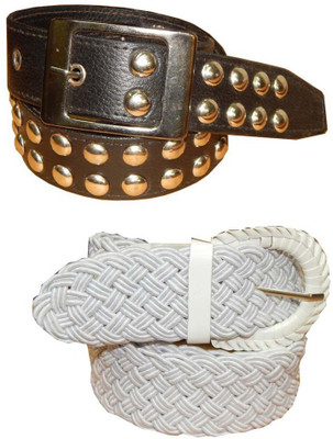 

Ansari Men Black, White Genuine Leather, Fabric Belt