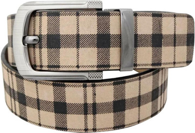 

Rebo Men Casual Black Genuine Leather Belt, Beige-black