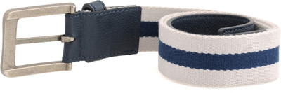 

tZaro Men Casual Blue, White Metal, Fabric, Genuine Leather Belt, White and blue