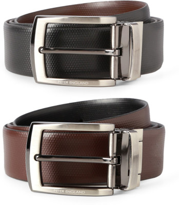 

Peter England Men Black Genuine Leather Reversible Belt