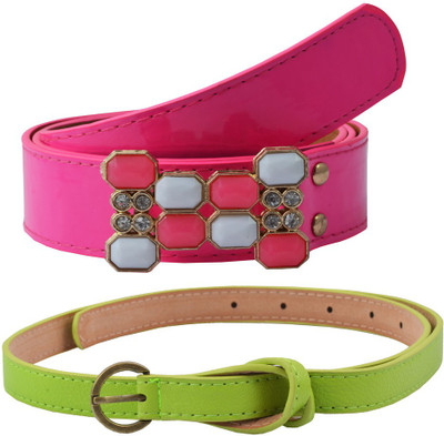 

Antiformal Women Casual Pink, Green Artificial Leather Belt, Green;pink