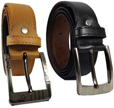 

SHAKS TRADERS Men Black, Tan Genuine Leather Belt