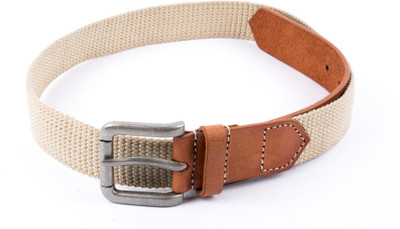 

Leather Hub Men Casual Tan Genuine Leather, Canvas Belt, Cream;tan