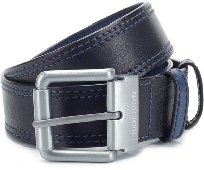 

Hidesign Men Black, Blue Genuine Leather, Metal Reversible Belt, Black and blue