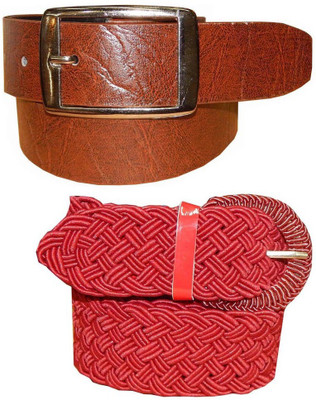 

Ansari Men Brown, Red Genuine Leather, Fabric Belt