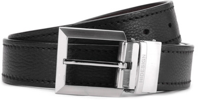 

Hidesign Men Brown, Black Genuine Leather, Metal Reversible Belt, Black and brown